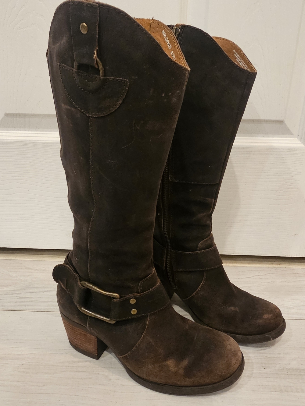 Born Loreza Dark Brown Suede Mid-Calf Heeled Boots Size 6.5M Riding Boots
